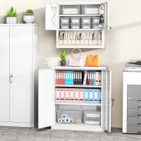 Greenvelly 74 Metal Storage Cabinet With Wheels And Pegboard White Lockable Garage Cabinets With 2 Doors And 4 Adjustable She