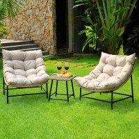 Idzo Caline Large Rattan Bistro Set Outdoor 3 Piece With Glass Side Table Premium Olefin Thick Cushion Upgraded 2000Hrs Uv Res