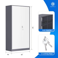 Greenvelly Metal Garage Storage Cabinet 72 Steel Locking Storage Cabinet With 2 Doors And 4 Adjustable Shelves Metal Tool C