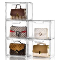 Stebopum Purse Organizer For Closet Clear Acrylic Display Case For Handbag Organizer Purse Storage Box With Magnetic Door Plas