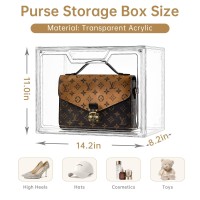 Stebopum Purse Organizer For Closet Clear Acrylic Display Case For Handbag Organizer Purse Storage Box With Magnetic Door Plas