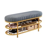 Kampco Shoe Storage Bench, Shoe Organizer For Entryway With Velvet Seat And Gold Metal Frame