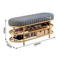 Kampco Shoe Storage Bench, Shoe Organizer For Entryway With Velvet Seat And Gold Metal Frame