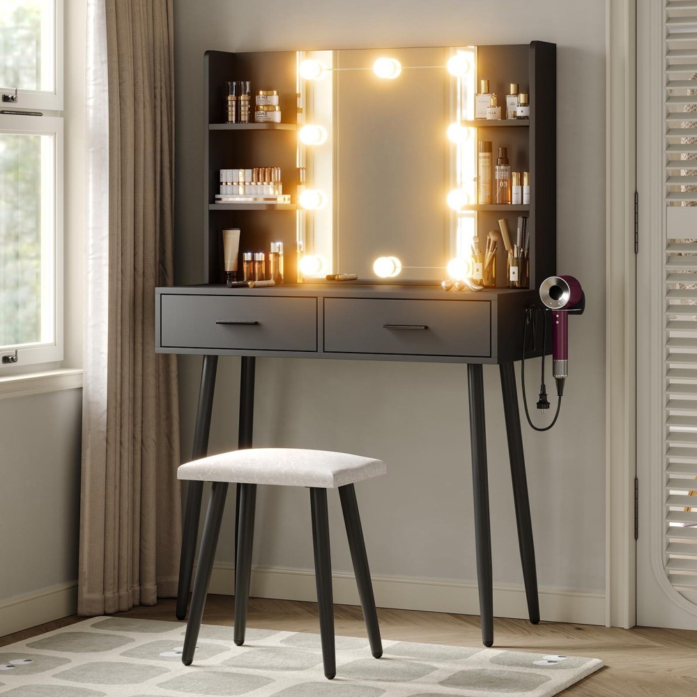 Furniouse Vanity Desk Vanity Mirror With Lights Makeup Table Set With Drawers Vanity Set For Bedroom With 3 Lighting Modes St