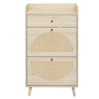 Zehuoge Natural Rattan Shoe Cabinet With 2 Flip Drawers Shoe Rack Storage Cabinet For Heels Slippers Free Standing Shoe Rack