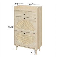 Zehuoge Natural Rattan Shoe Cabinet With 2 Flip Drawers Shoe Rack Storage Cabinet For Heels Slippers Free Standing Shoe Rack