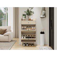 Zehuoge Natural Rattan Shoe Cabinet With 2 Flip Drawers Shoe Rack Storage Cabinet For Heels Slippers Free Standing Shoe Rack