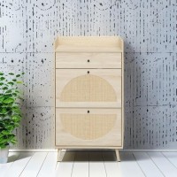 Zehuoge Natural Rattan Shoe Cabinet With 2 Flip Drawers Shoe Rack Storage Cabinet For Heels Slippers Free Standing Shoe Rack