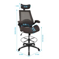 Boliss 400Lbs High-Back Mesh Ergonomic Drafting Chair,Tall Office Chair, Standing Desk Chair,Adjustable Headrest,With Flip-Up Arms,Lumbar Support Swivel Computer Task Chair-Brown