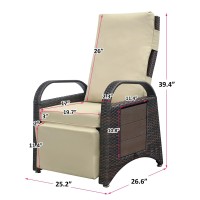 Skypatio Indoor/Outdoor Wicker Recliner Chair, Adjustable Backrest Patio Recliner Lounge Chair With Flip Side Table, Footrest And Soft Cushion(Khaki)