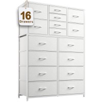 Enhomee White Dresser Dresser For Bedroom With 16 Drawers Tall Dressers Chests Of Drawers With Wood Top Metal Frame Tall Dre