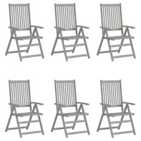 Vidaxl 8-Piece Patio Reclining Chair Set With Adjustable Backrest And Cushions, Outdoor Furniture In Gray Acacia Wood