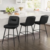 Cozyman Bar Stools Set Of 3 Doublelayer Upholstered Counter Height Bar Stools For Kitchen Island Faux Leather Barstools With