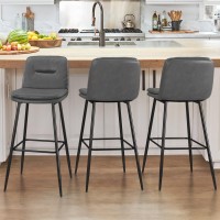 Cozyman Bar Stools Set Of 3 Doublelayer Upholstered Bar Height Stools For Kitchen Island Pub Faux Leather Barstools With Back