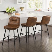 Cozyman Bar Stools Set Of 3 Doublelayer Upholstered Counter Height Bar Stools For Kitchen Island Faux Leather Barstools With