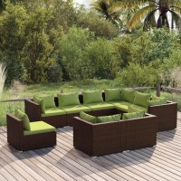 Vidaxl 9-Piece Patio Lounge Set With Poly Rattan And Water-Resistant Cushions - Outdoor Sofa Set In Brown With Green Cushions - Modular Design Perfect For Garden And Patio