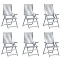 Vidaxl Patio Reclining Chairs Set - Solid Acacia Wood Construction - Stylish Gray Outdoor Furniture With Cream Cushions - Weather-Resistant, Adjustable And Comfortable Outdoor Armchairs, Set Of 6