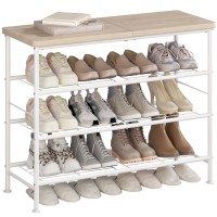 Suoernuo Shoe Rack Organizer 4 Tier For Closet Entryway Free Standing Metal Storage Shoe Shelf With Mdf Top Board