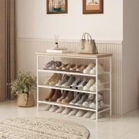 Suoernuo Shoe Rack Organizer 4 Tier For Closet Entryway Free Standing Metal Storage Shoe Shelf With Mdf Top Board