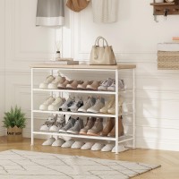 Suoernuo Shoe Rack Organizer 4 Tier For Closet Entryway Free Standing Metal Storage Shoe Shelf With Mdf Top Board