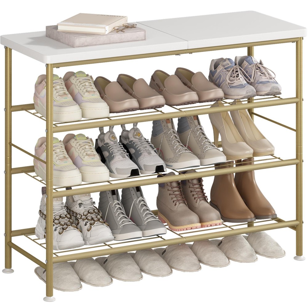 Suoernuo Shoe Rack Organizer 4 Tier For Closet Entryway Free Standing Metal Storage Shoe Shelf With Mdf Top Board