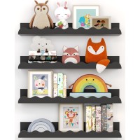 Kids Bookshelf Set Of 4 Black Floating Nursery Book Shelves Picture Ledge Shelf For Wall Decor And Storage Perfect For Boo