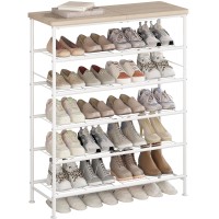 Suoernuo Shoe Rack Organizer 6 Tier For Closet Entryway Free Standing Metal Storage Shoe Shelf With Mdf Top Board