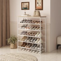 Suoernuo Shoe Rack Organizer 6 Tier For Closet Entryway Free Standing Metal Storage Shoe Shelf With Mdf Top Board