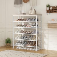 Suoernuo Shoe Rack Organizer 6 Tier For Closet Entryway Free Standing Metal Storage Shoe Shelf With Mdf Top Board