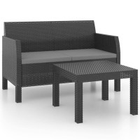 Vidaxl Patio Lounge Set - 2 Piece Outdoor Furniture With Cushions - Anthracite Pp Rattan Material - Lightweight, Ergonomic & Uv Resistant - Table Included - Easy Assembly