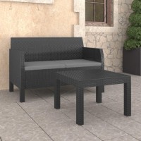 Vidaxl Patio Lounge Set - 2 Piece Outdoor Furniture With Cushions - Anthracite Pp Rattan Material - Lightweight, Ergonomic & Uv Resistant - Table Included - Easy Assembly