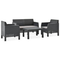 Vidaxl 4 Piece Outdoor Patio Lounge Set - Anthracite Pp Rattan-Look With Uv-Resistant Cushions - Includes 2-Seater Sofa, Chairs And Table - Suitable For Garden, Balcony Or Poolside Use