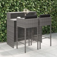 Vidaxl 3-Piece Outdoor Patio Bar Set - Weather-Resistant Design, Poly Rattan Construction, With Cushions, Gray - Ideal For Entertaining And Relaxation
