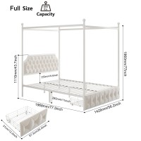 Keyluv Full Upholstered Canopy Bed Frame With 2 Drawers And Button Tufted Headboard Metal Platform Bed With 4 Removable Posts