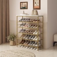 Suoernuo Shoe Rack Organizer 6 Tier For Closet Entryway Free Standing Metal Storage Shoe Shelf With Mdf Top Board