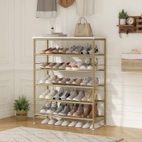 Suoernuo Shoe Rack Organizer 6 Tier For Closet Entryway Free Standing Metal Storage Shoe Shelf With Mdf Top Board