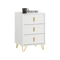 Sobuy Fbt115-L-W Bedside Table With 3 Drawers Bedside Table End Of Sofa Side Table For Living Room, Bedroom, Office, White, W40Xh63Xd40Cm