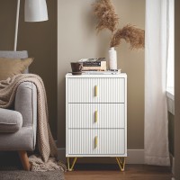 Sobuy Fbt115-L-W Bedside Table With 3 Drawers Bedside Table End Of Sofa Side Table For Living Room, Bedroom, Office, White, W40Xh63Xd40Cm