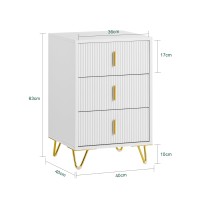 Sobuy Fbt115-L-W Bedside Table With 3 Drawers Bedside Table End Of Sofa Side Table For Living Room, Bedroom, Office, White, W40Xh63Xd40Cm