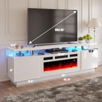 Amerlife Fireplace Tv Stand With 36 White Fireplace 70 Modern High Gloss Fireplace Entertainment Center Led Lights 2 Tier