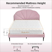 Velocava Pink Bed Frame Queen Size, Heavy Duty Upholstered Bed With Unique Headboard, Soft Velvet Platform Bed With Strong Wooden Slats Support, No Box Spring Needed, Easy To Assemble