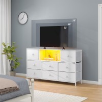 Lyncohome White Dresser With Power Outlets And Led Lights 43 W Dresser Tv Stand With 8 Drawers Fabric Chest Of Drawers For B