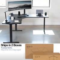 Vivo Electric Height Adjustable 71 X 71 Inch Curved Corner Stand Up Desk, Dark Gray Table Top, White Frame, Memory Controller, L-Shaped Workstation, E3C Series, Desk-Kit-E3Cwg