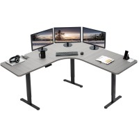 Vivo Electric Height Adjustable 71 X 71 Inch Curved Corner Stand Up Desk, Dark Gray Table Top, Black Frame, Memory Controller, L-Shaped Workstation, E3C Series, Desk-Kit-E3Cbg