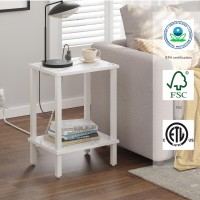 Tutotak End Table With Charging Station Side Table With Usb Ports And Outlets Nightstand 2Tier Storage Shelf Sofa Table For