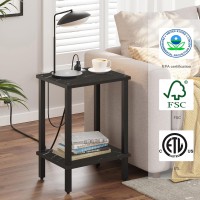 Tutotak End Table With Charging Station Side Table With Usb Ports And Outlets Nightstand 2Tier Storage Shelf Sofa Table For