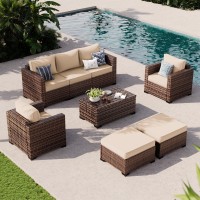 Udpatio 6 Piece Patio Furniture 7 Seats Wicker Outdoor Sectional Thick Cushions Patio Couch Chair With Ottoman Storage Table