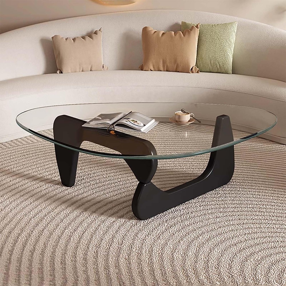 Coffee Tables For Living Room Mid-Century Glass Coffee Table Triangle Modern Coffee Table With Wood Base Farmhouse Coffee Table Small Stylish Design Furniture For Living Room Home Office (Color : Cle