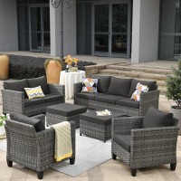 Ovios Patio Furniture Set 6 Pieces Outdoor Wicker Rattan Sofa Couch With Loveseat Ottomans And Comfy Cushions All Weather Hig