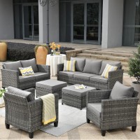 Ovios Patio Furniture Set 6 Pieces Outdoor Wicker Rattan Sofa Couch With Loveseat Ottomans And Comfy Cushions All Weather Hig